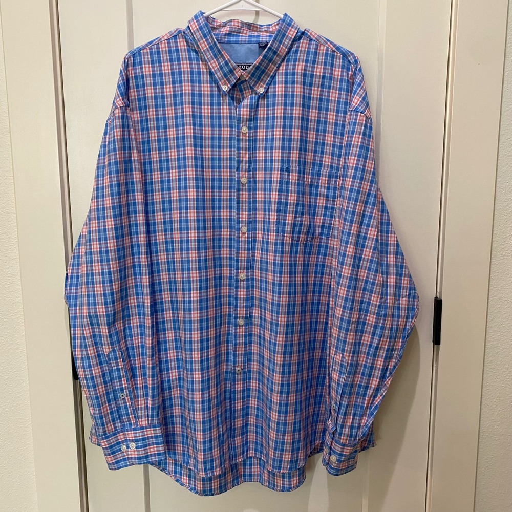 IZOD Men's Long Sleeve Button Down Shirt. XXL. Blue/Pink/White. Cotton/Poly.